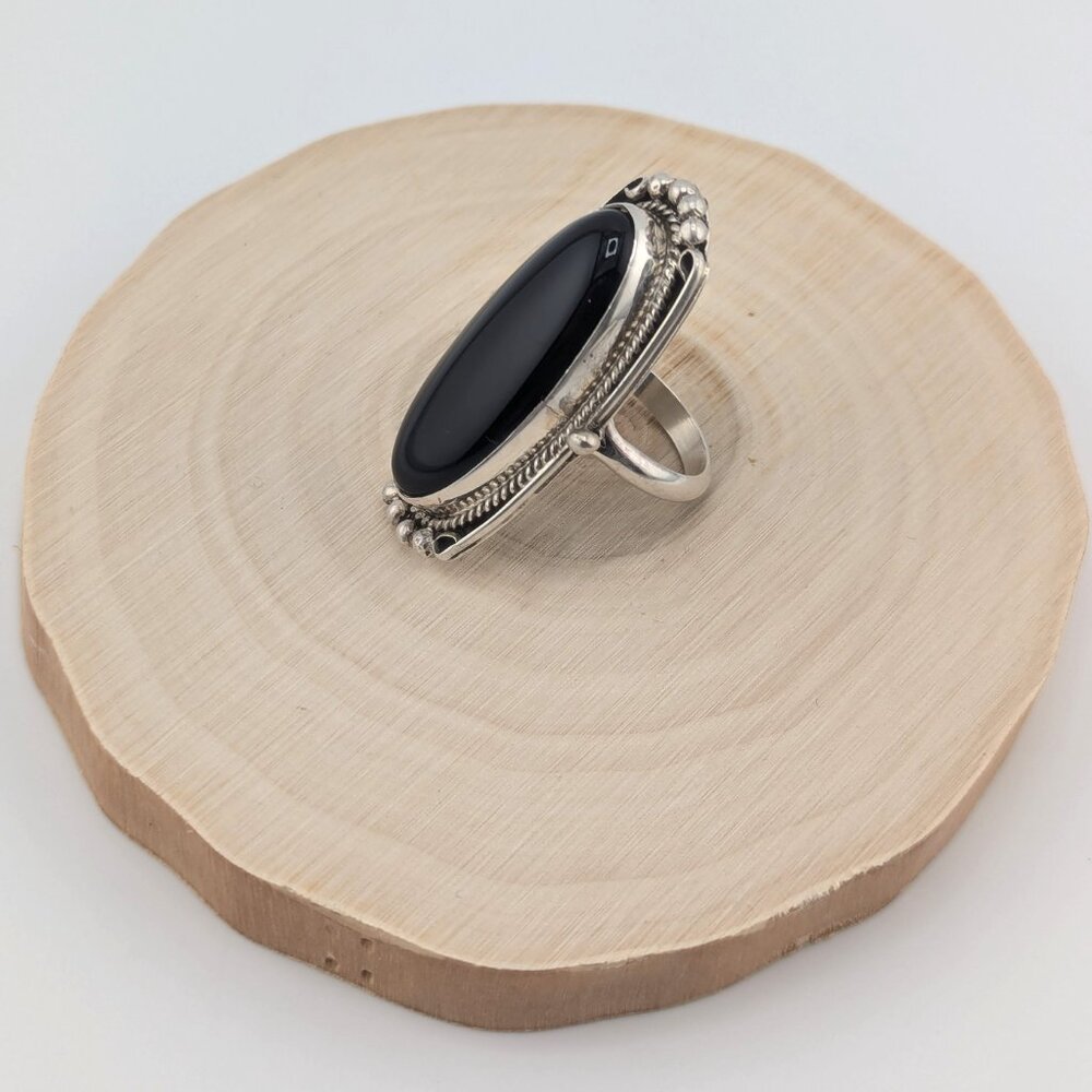 Handmade Navajo Jet Black Ring Large Oval Shape Sterling Silver Jewelry Sz 10 ** - Picture 7 of 10